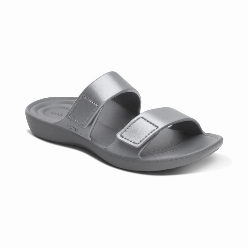 Women's Kaia Two Band Slide Pewter Open Toe Design Sporty Comfortable