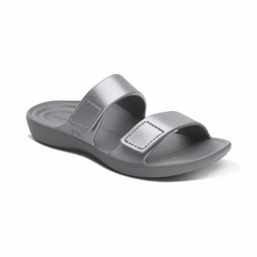 Women's Kaia Two Band Slide Pewter Open Toe Design Sporty Comfortable