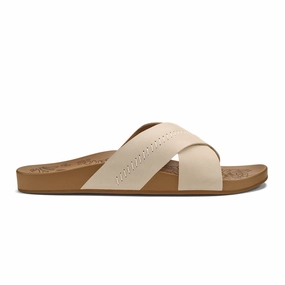 Work Light White Clean Women's Kipe'a 'Olu Slide Sandal- Puka/Tan