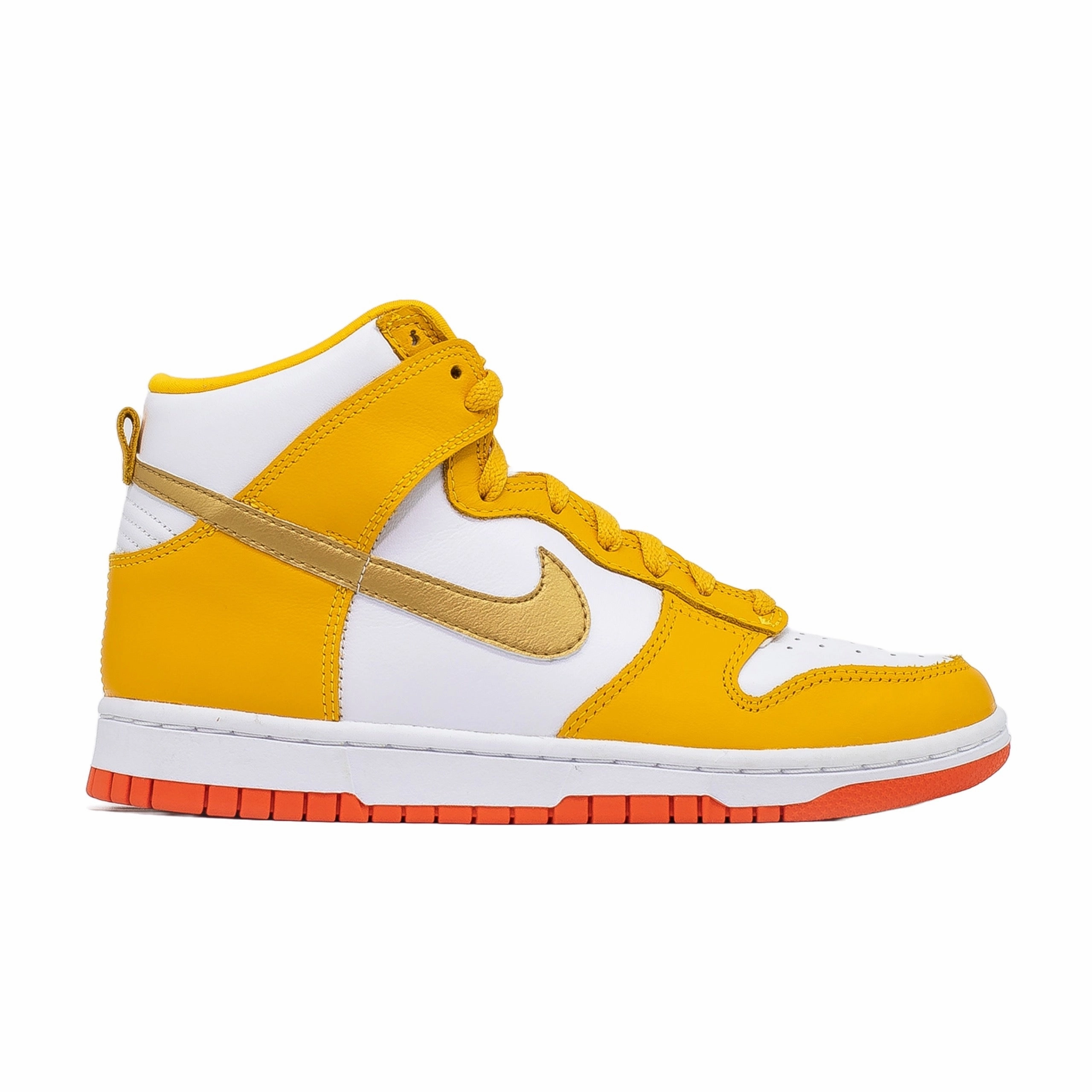 Women's Nike Dunk High, University Gold Orange Motion Flow