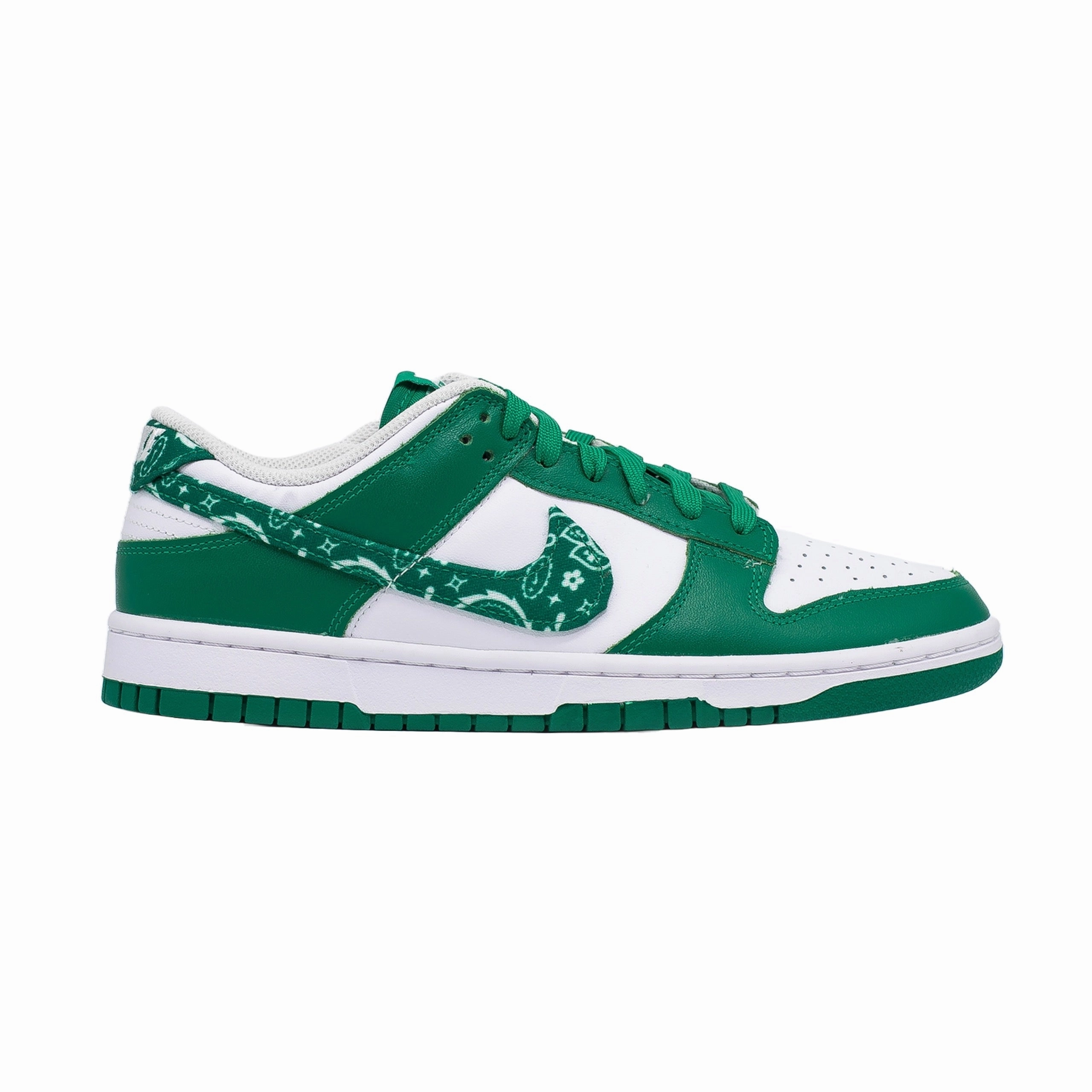 Women's Nike Dunk Low, Green Paisley Elastic Lace System