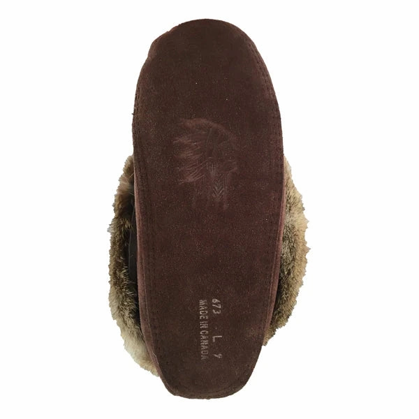 Effortless Walk Fit Comfortable Sandal Women's Rabbit Fur Thunderbird Beaded Moccasins Chocolate