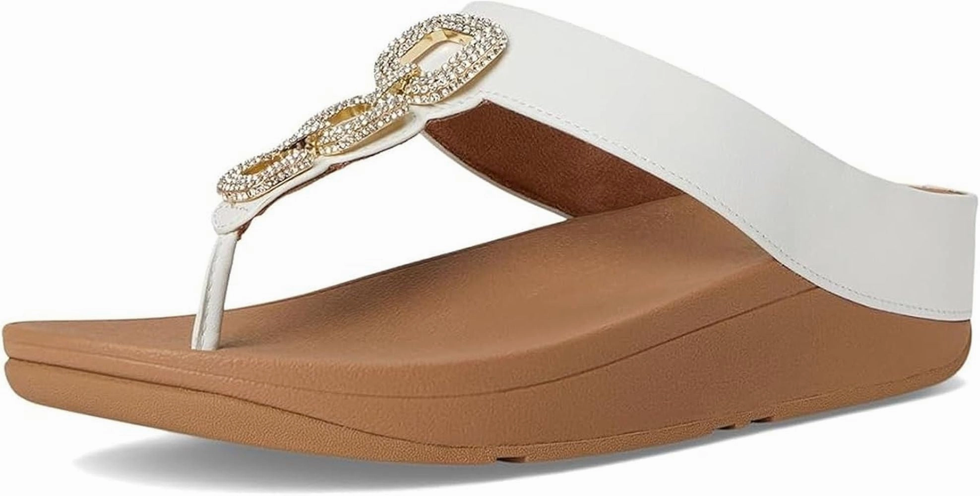 Earth Hue Sleek Flats FitFlop Women's Fino Crystal-Chain Leather Toe-Post Sandals